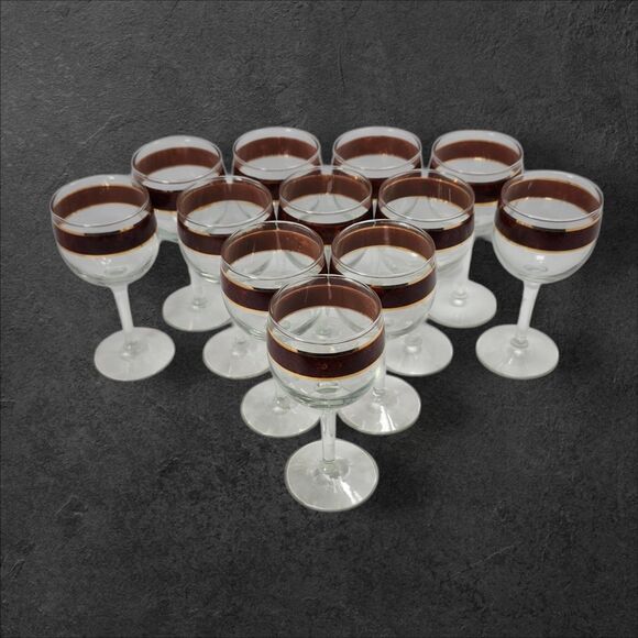 12 Vintage Culver Tortoiseshell Wine Glasses 22K Gold Mid Century Brazilian - Picture 5 of 7